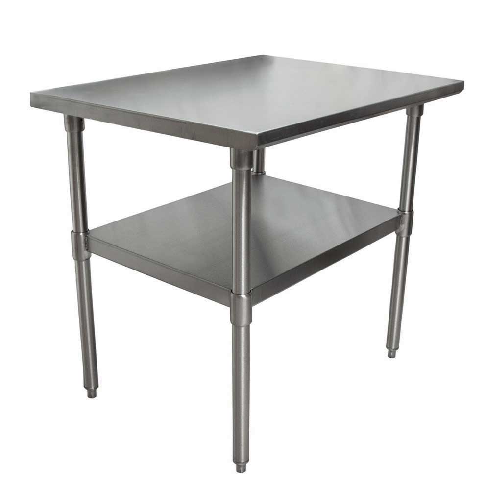 BK Resources 18 Gallon T-430 Stainless Steel Flat Top Work Table with Galvanized Undershelf and Galvanized Legs, 36 inch Width x 30 inch Depth