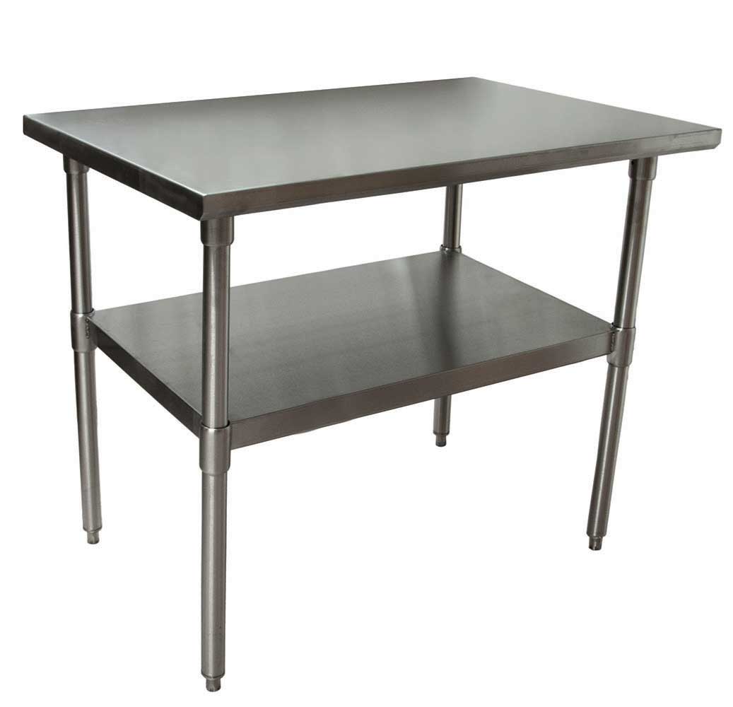 BK Resources 18 Gallon T-430 Stainless Steel Flat Top Work Table with Galvanized Undershelf and Galvanized Legs, 48 inch Width x 24 inch Depth