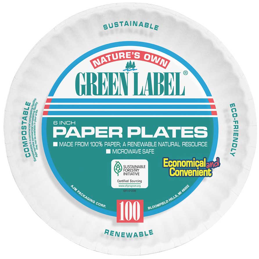 AJM Packaging Green Label White Round Paper Plate, 6 inch 1000 per case