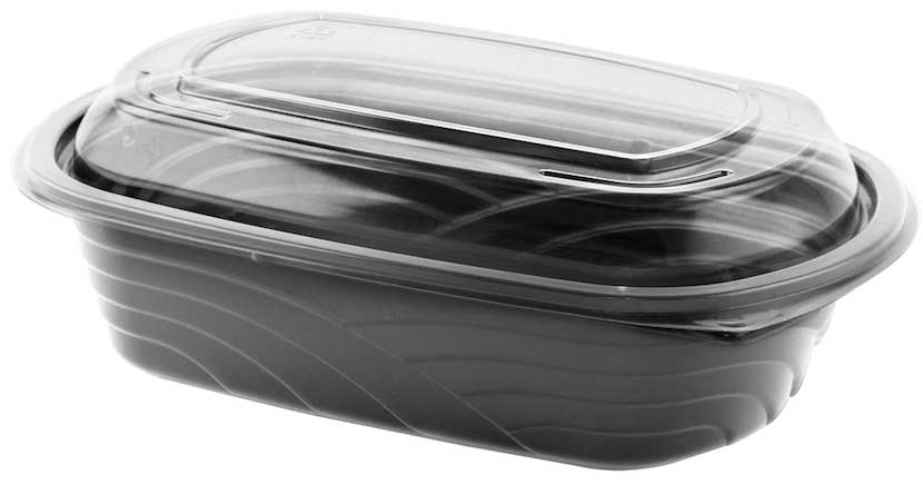 Anchor Packaging MicroRaves Wave Black Polypropylene Container and RPET Dome Lid, 32 Ounce Capacity -- 126 per case