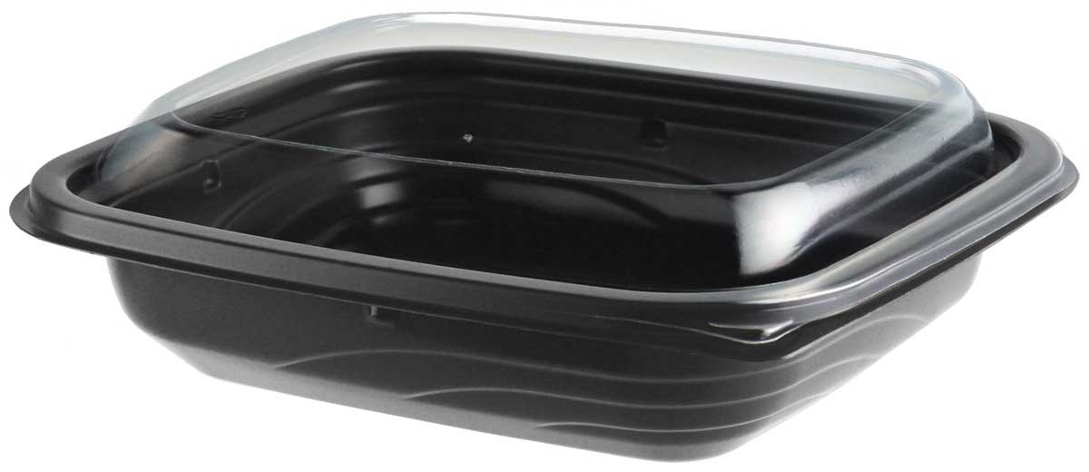 Anchor Packaging MicroRaves Wave Polypropylene Black Container with Clear RPET Lid, 12 Ounce Capacity -- 201 per case