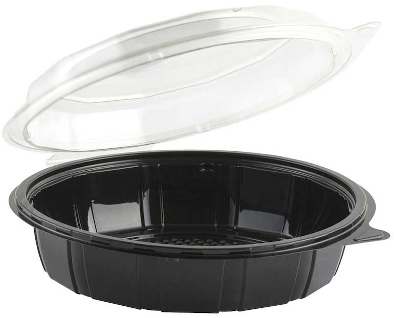 Anchor Packaging Gourmet Classics RPET Clear Dome Black Base Hinged Deep Clamshell, 40 Ounce Capacity -- 100 per case