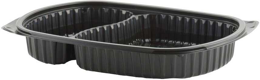 Anchor Packaging Microraves Black 2 Compartment Platter, 21/10 Ounce Capacity -- 250 Per Case