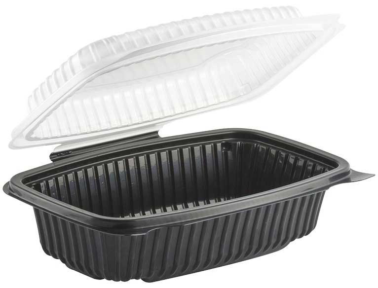 Anchor Packaging Culinary Classics Black Base Clear Dome 1 Compartment Hinged Clamshell, 34 Ounce Capacity -- 100 per case