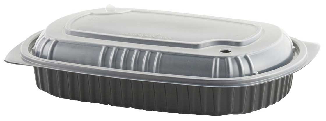 Anchor Packaging MicroRaves Black Polypropylene Platter with Clear Lid, 32 Ounce Capacity -- 125 per case