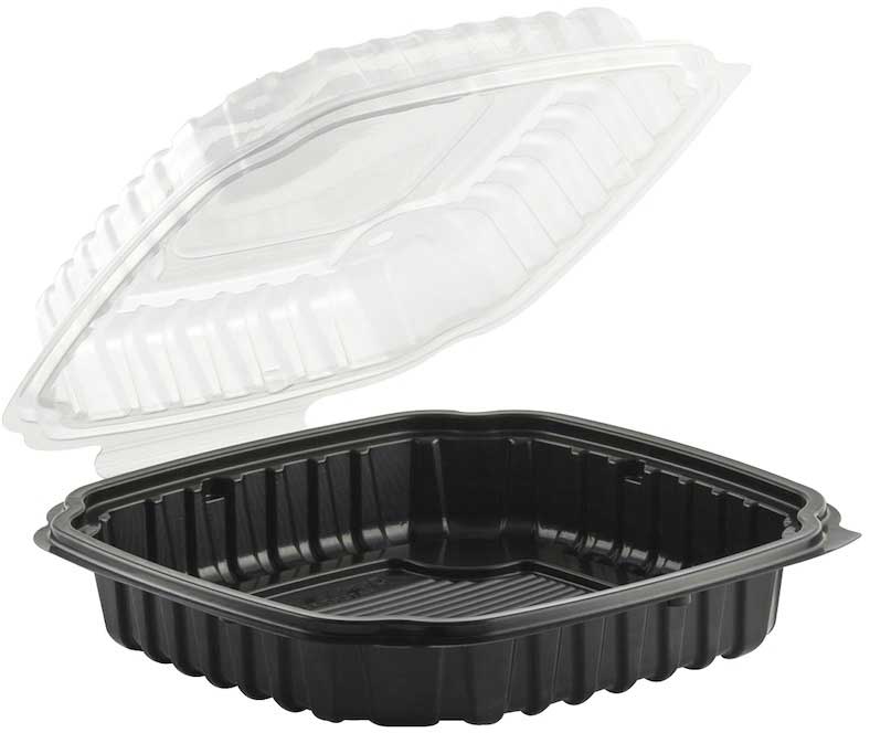 Anchor Packaging Culinary Basics Polypropylene Black Base Hinged Clamshell With Clear Dome Lid, 46.5 Ounce Capacity -- 100 Per Case