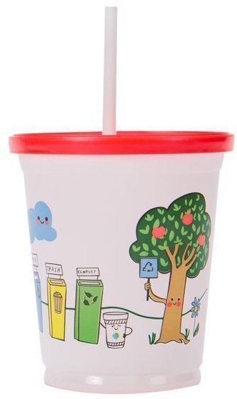 Fabri-kal Recycle Friends Polypropylene Clear Aquarium Kids Cup With Lid, 12 Ounce Capacity -- 500 Per Case