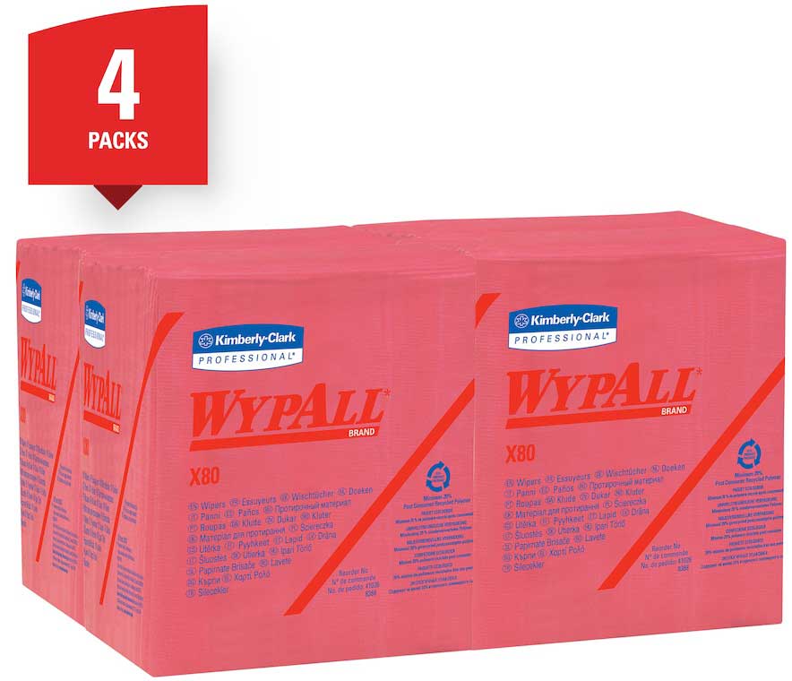 Wypall X80 Red 1/4 Fold Shop Towel, 12.5 X 12 Inch -- 200 Per Case