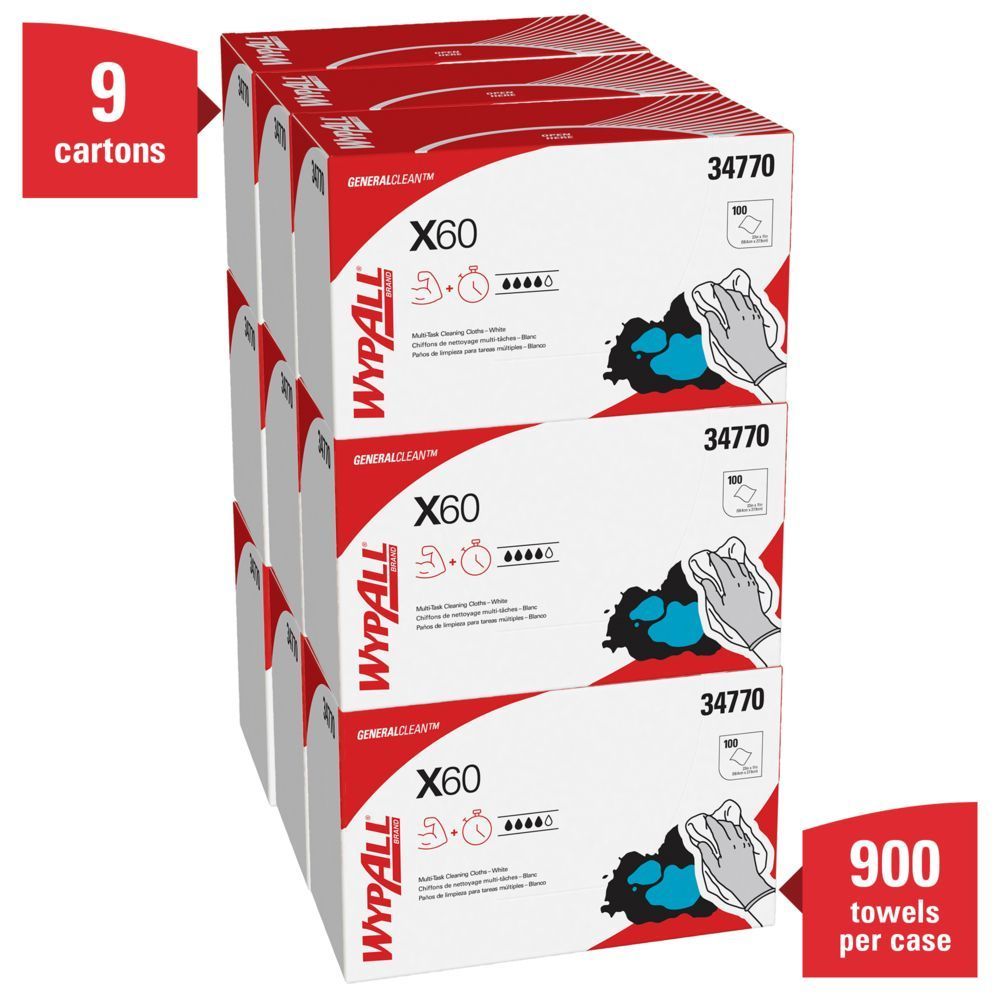 Wypall General Clean X60 White 1/4 Fold Multi Task Cleaning Cloth, 11 X 23 Inch -- 900 Per Case