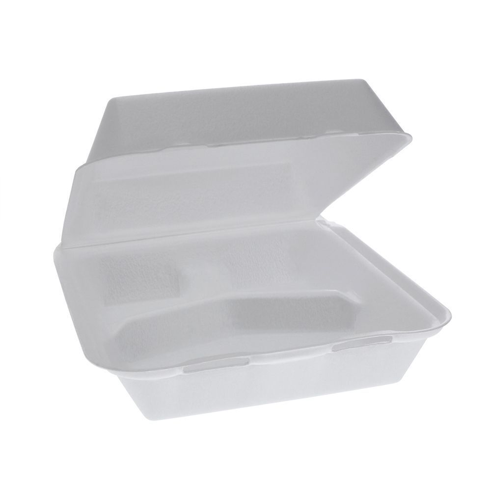 Pactiv White EPS Double Laminated Medium 3 Compartment Hinged Container