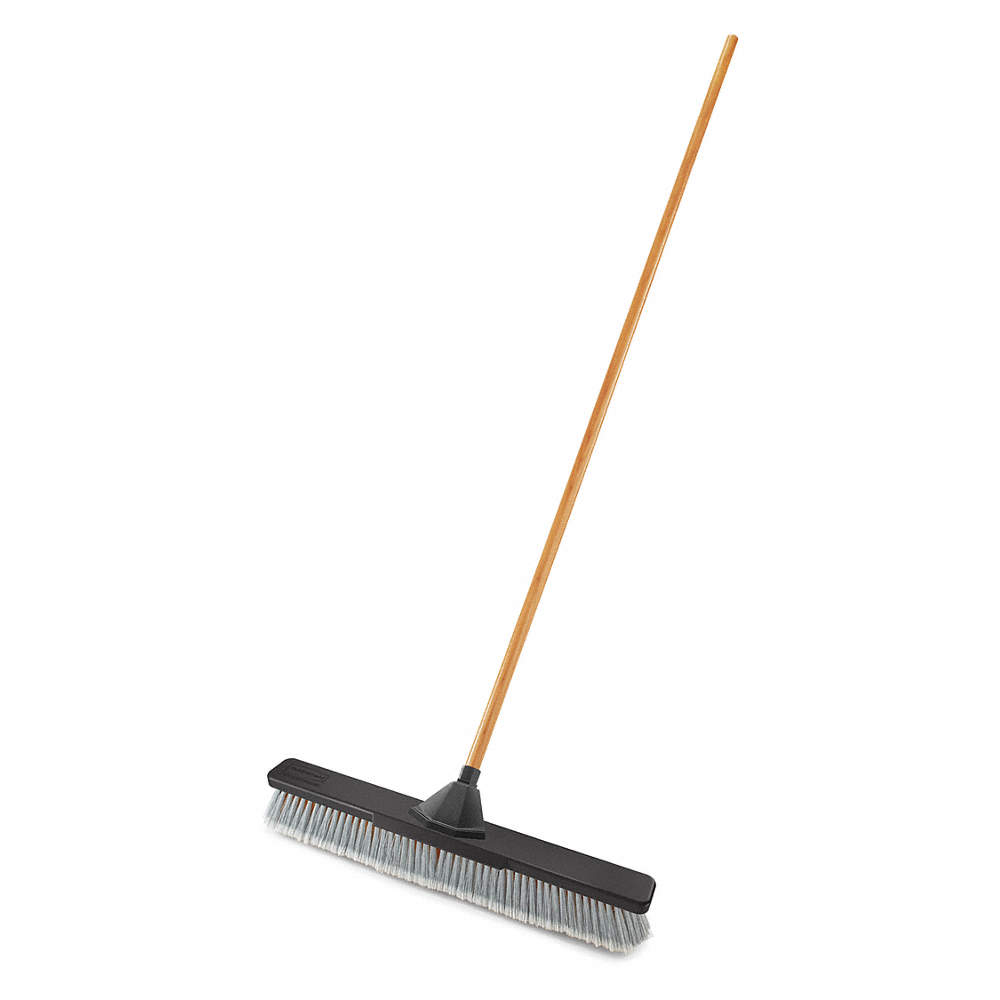 Rubbermaid Multi Surface Gray Bristle Anti Twist Threaded Push Broom With Handle, 24 Inch -- 4 Per Case