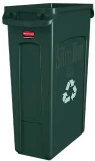 Rubbermaid Slim Jim Vented Resin Green Rectangular Recycling Container, 23 Gallon Capacity