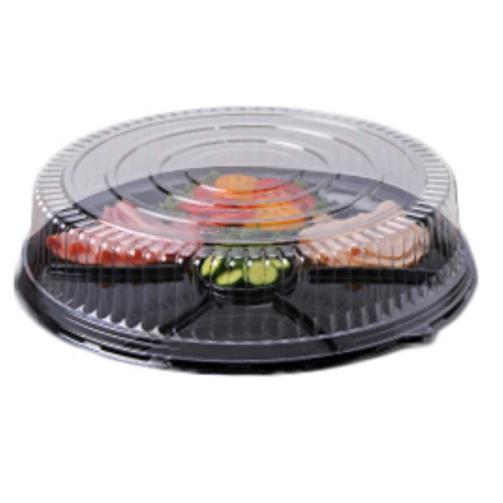 EmiYoshi Black Polystyrene 18 inch Round 7 Compartment Deli Mate Tray