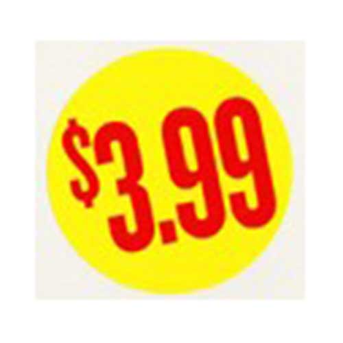 Bollin Yellow With Red $3.99 Circle Label, 2 X 2 Inch, 1000 Per Roll