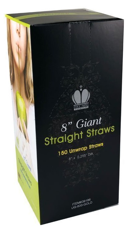 Poly-king Unwrapped Assorted Neon Giant Straight Straw, 8 Inch -- 2400 Per Case