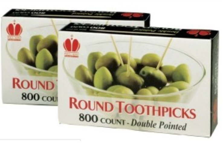 Poly-king Unwrapped Double Pointed Wooden Round Toothpick -- 19200 Per Case