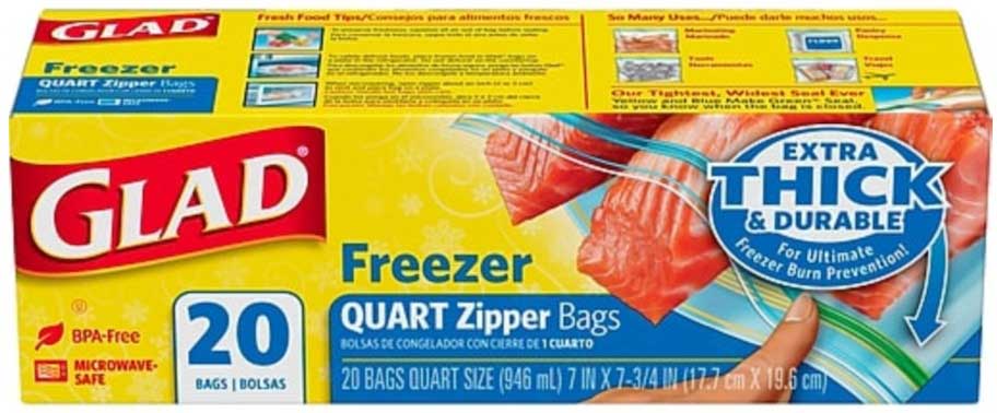 Glad Zipper Freezer Bag, Quart -- 180 per case