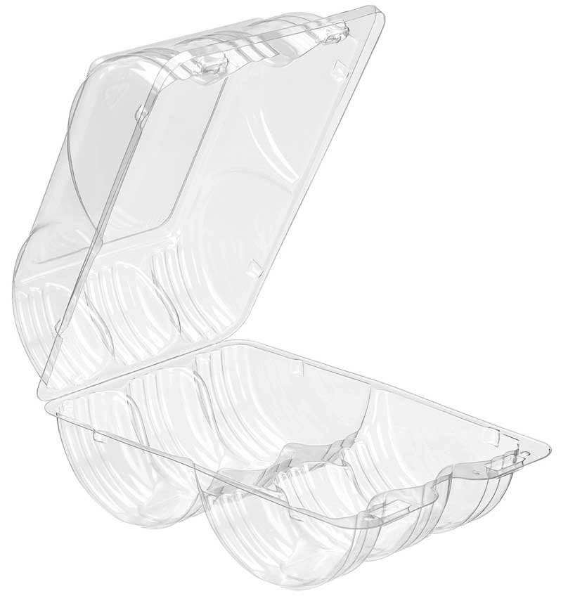 Inline Plastics Clear 6 Compartment Hinged Donut Container, 3 3/8 X 1 1/4 X 3 3/8 Inch -- 192 Per Case