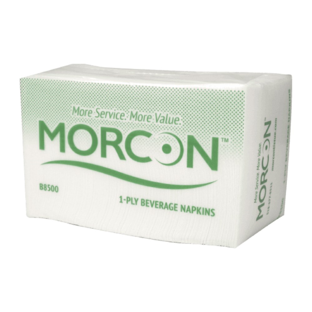 Servilleta De Papel Blanca De 1 Capa Para Bebidas Morcon, 8.5 X 8.5 Pulgadas -- 4000 Por Caja
