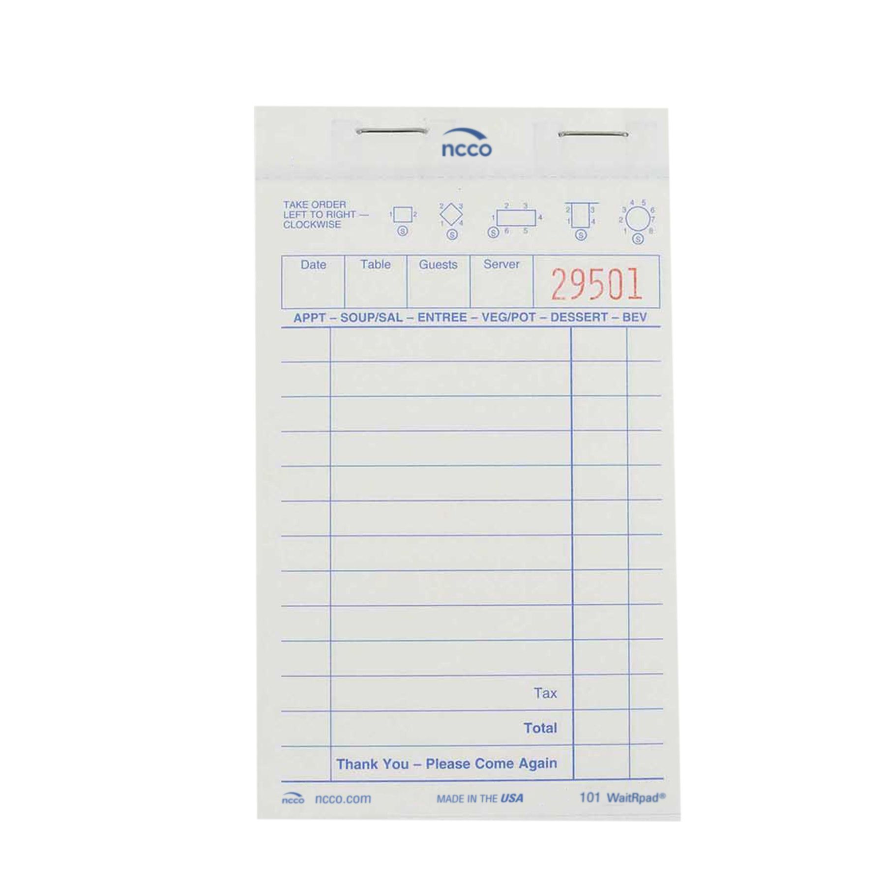 Ncco Small Two Part Carbonless Waitrpad Guest Check, 3.5 X 5.63 Inch -- 5000 Per Case