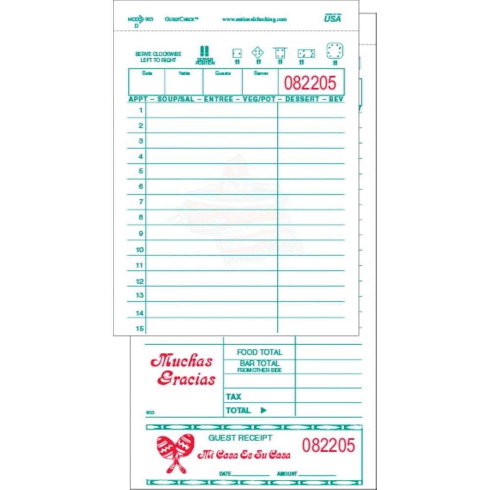 Guestcheck Large White Paper Carbon 15 Line Two-part Guest Check, 8.25 X 4.2 Inch