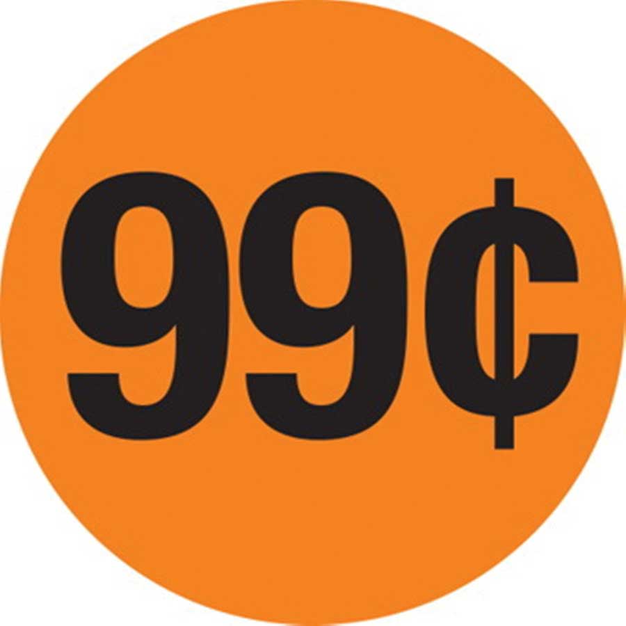 Adhesive Label, Circle Red Fluorescent $0.99 Label, 1.5 Inch -- 1000 Per Case