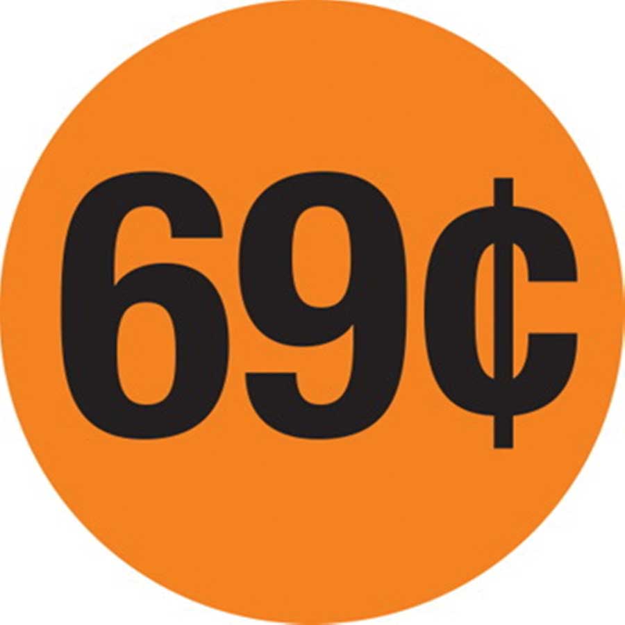 Adhesive Label, Circle Red Glo Black Print $0.69 Label, 1.5 Inch -- 1000 Per Case