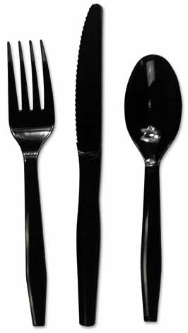 Bunzl Prime Source Polypropylene Black Extra Heavy Fork Knife Teaspoon Cutlery Kit -- 500 per case