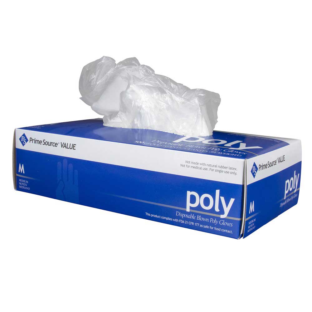 Prime Source Medium Value Clear Blown Poly Gloves -- 2000 Per Case
