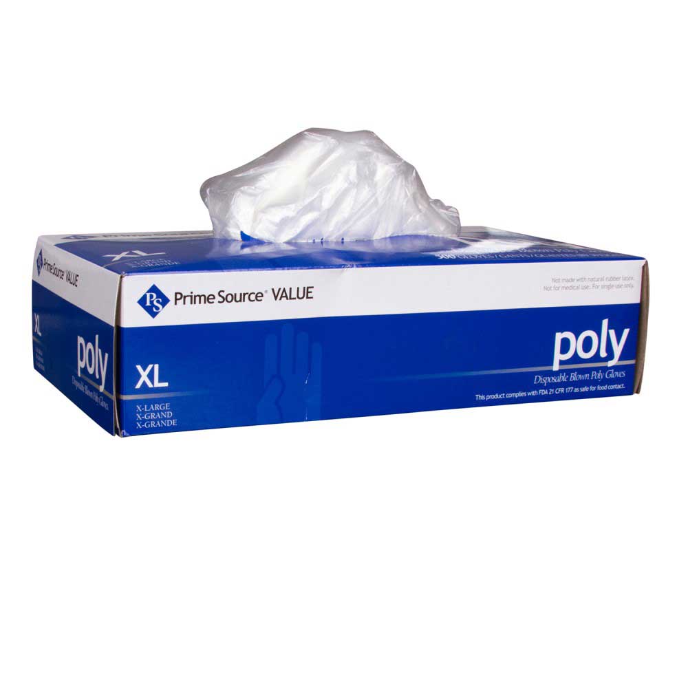 Prime Source X-large Value Clear Blown Poly Gloves -- 2000 Per Case