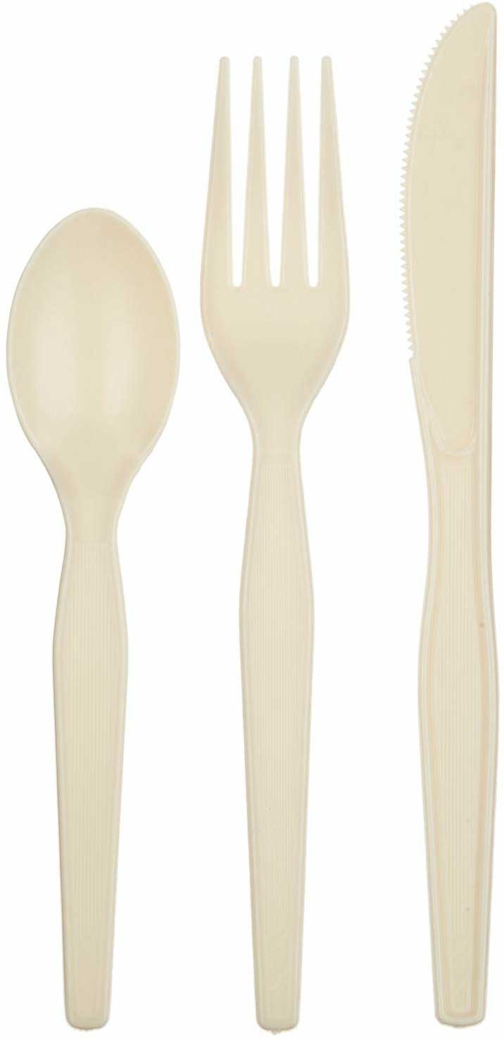 Bunzl Prime Source Polypropylene Extra Heavy Fork Knife Teaspoon Champagne Cutlery Kit -- 500 per case