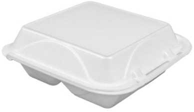 Darnel White Expanded Polystyrene Foam 3 Compartment Hinged Container, 9.0 X 9.0 X 3.1 Inch -- 200 Per Case