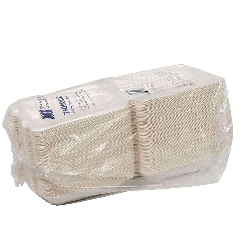Premier Essential White Paper Molded Fiber Clamshell, 8 inch