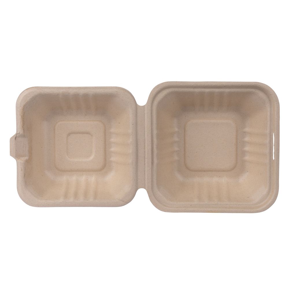 Premier Essential Kraft Paper Molded Fiber Hamburger Clamshell Container, 6 Inch -- 500 Per Case