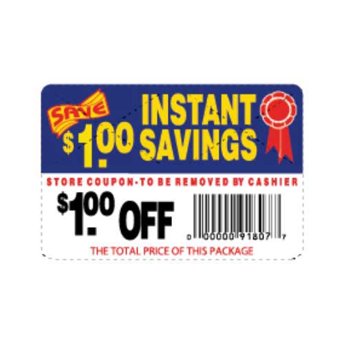 Advanced Labeling $1.00 Off Instant Savings Coupon Label With Upc, 250 Count