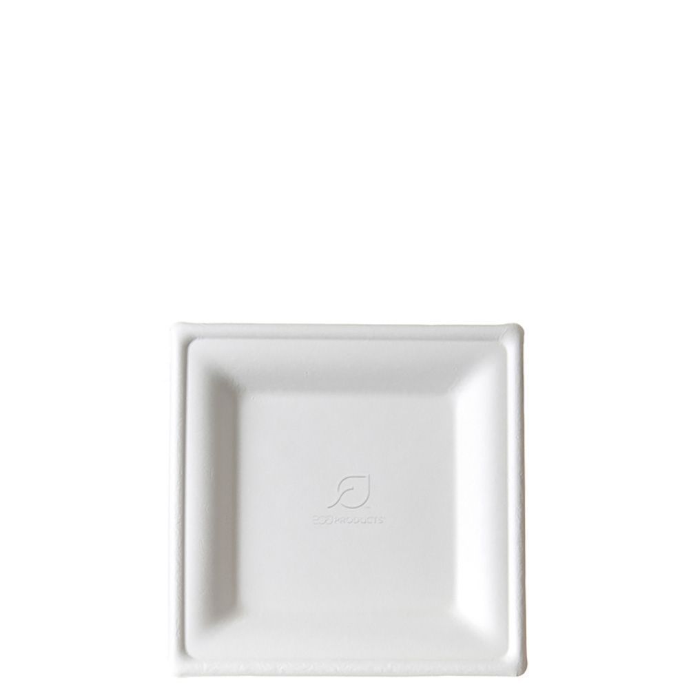 Eco-Products Vanguard No PFAS White Sugarcane Compostable Square Plate ...