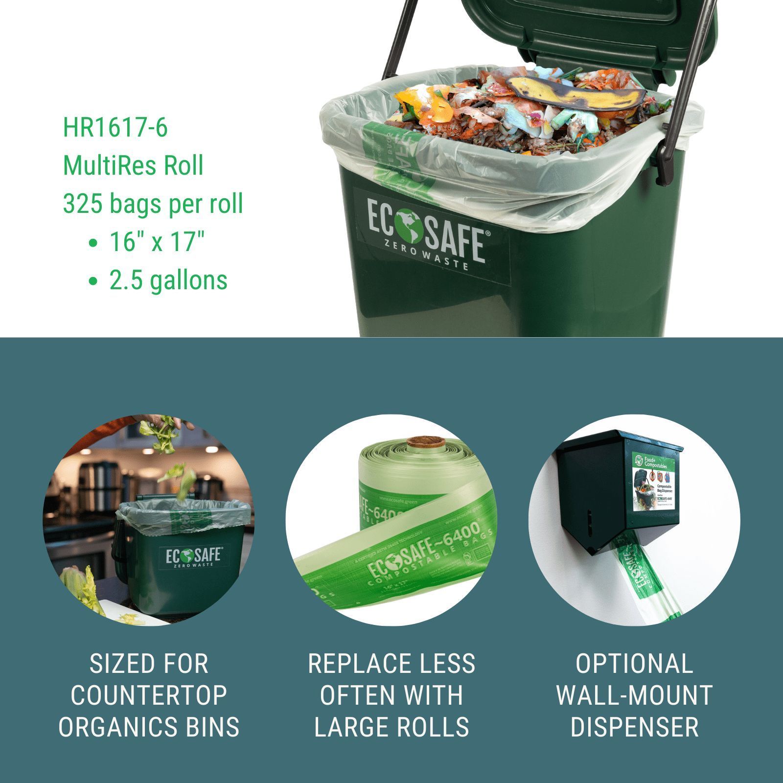 Ecosafe 0.6 Mil Cored Compostable Can Liner, 16 X 17 Inch -- 1300 Per Case