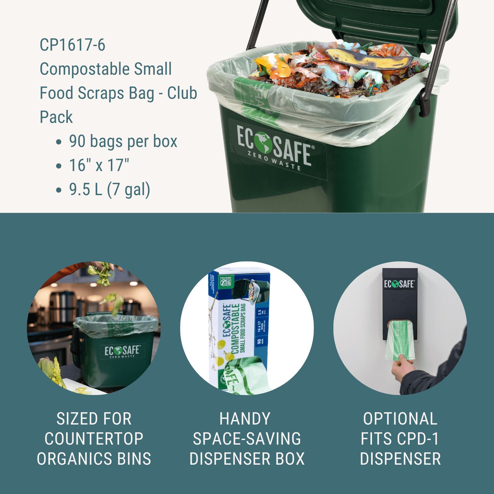 Ecosafe 0.6 Mil Compostable Small Food Scraps Bag Club Pack, 16 X 17 Inch -- 900 Per Case