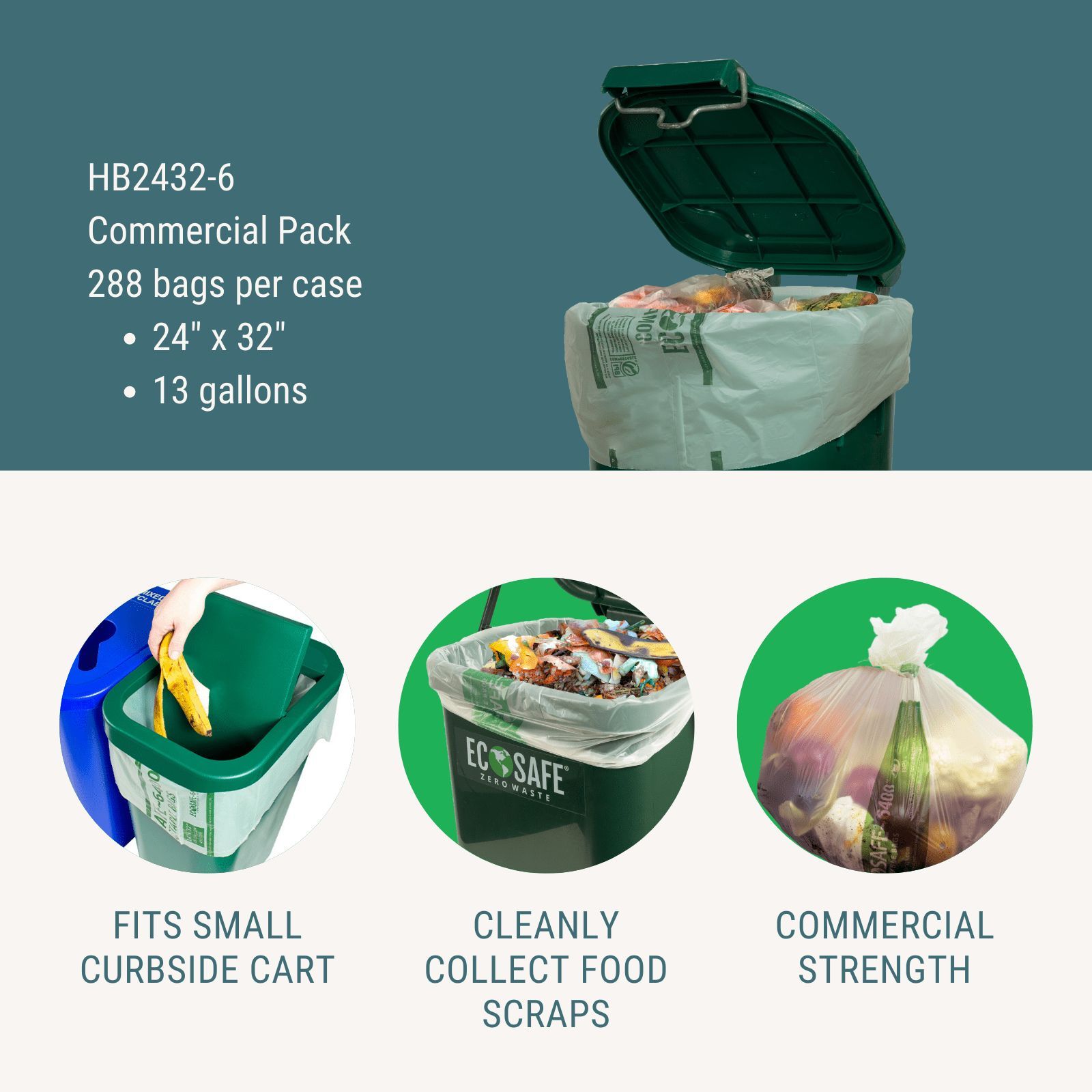 Ecosafe Green 0.6 Mil Low Density Compostable Can Liner, 24 — 32 Inch -- 288 Per Case