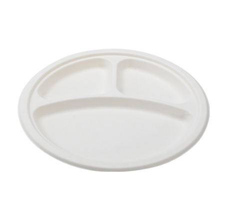Fineline Settings Conserveware White Bagasse 3 Compartment Round Plate, 10 Inch -- 500 Per Case
