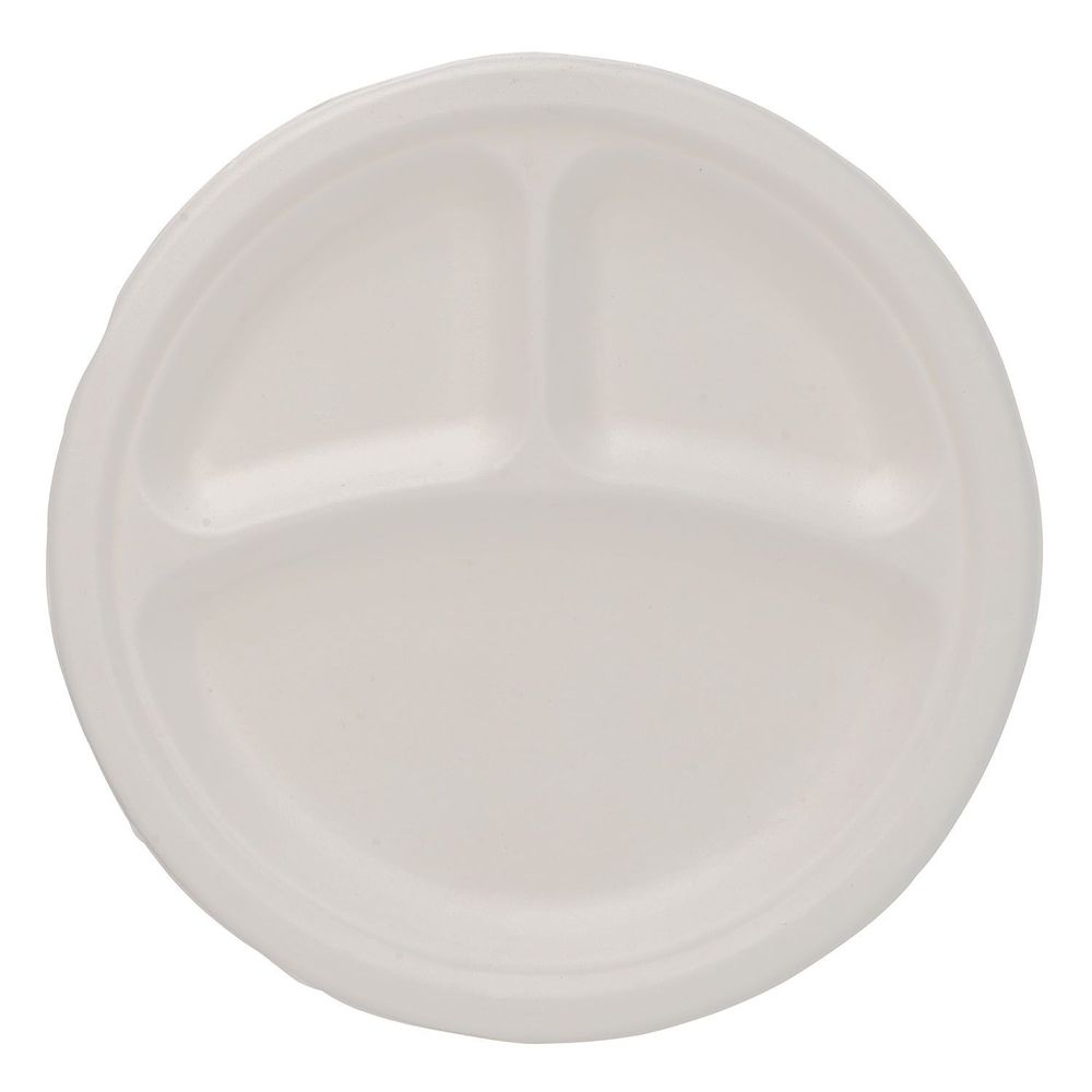 Eco-systems White 3 Compartment Molded Fiber Plate, 9 Inch -- 500 Per Case