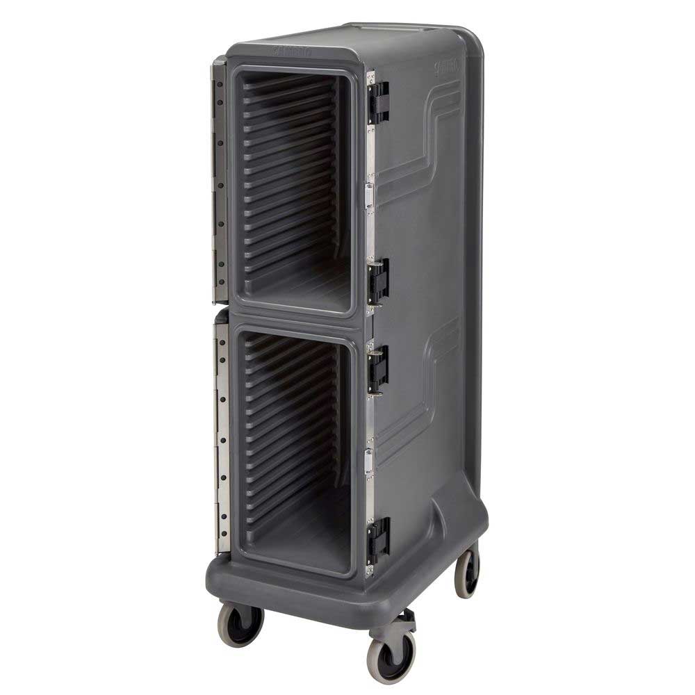 Cambro The Pro Cart Ultra Transportador Alto De Bandejas De Alimentos Aislado No Eléctrico Con 2 Compartimentos Pasivos, Gris Carbón, 22 X 34 X 67 Pulgadas