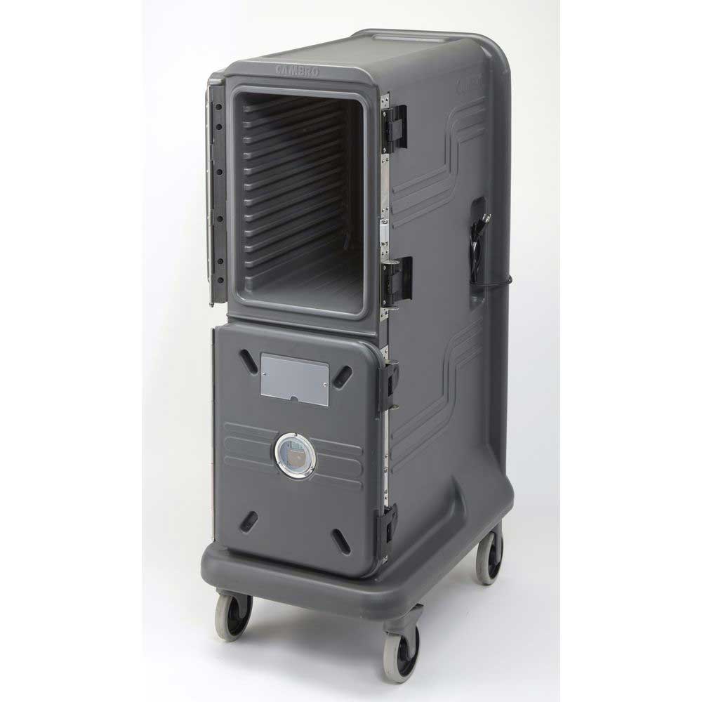 Cambro The Pro Cart Ultra Gris Carbón Transportador Alto De Recipientes De Alimentos, Eléctrico, Aislado, Con 2 Compartimentos Activos Calientes, 21.9 X 34 X 59.1 Pulgadas