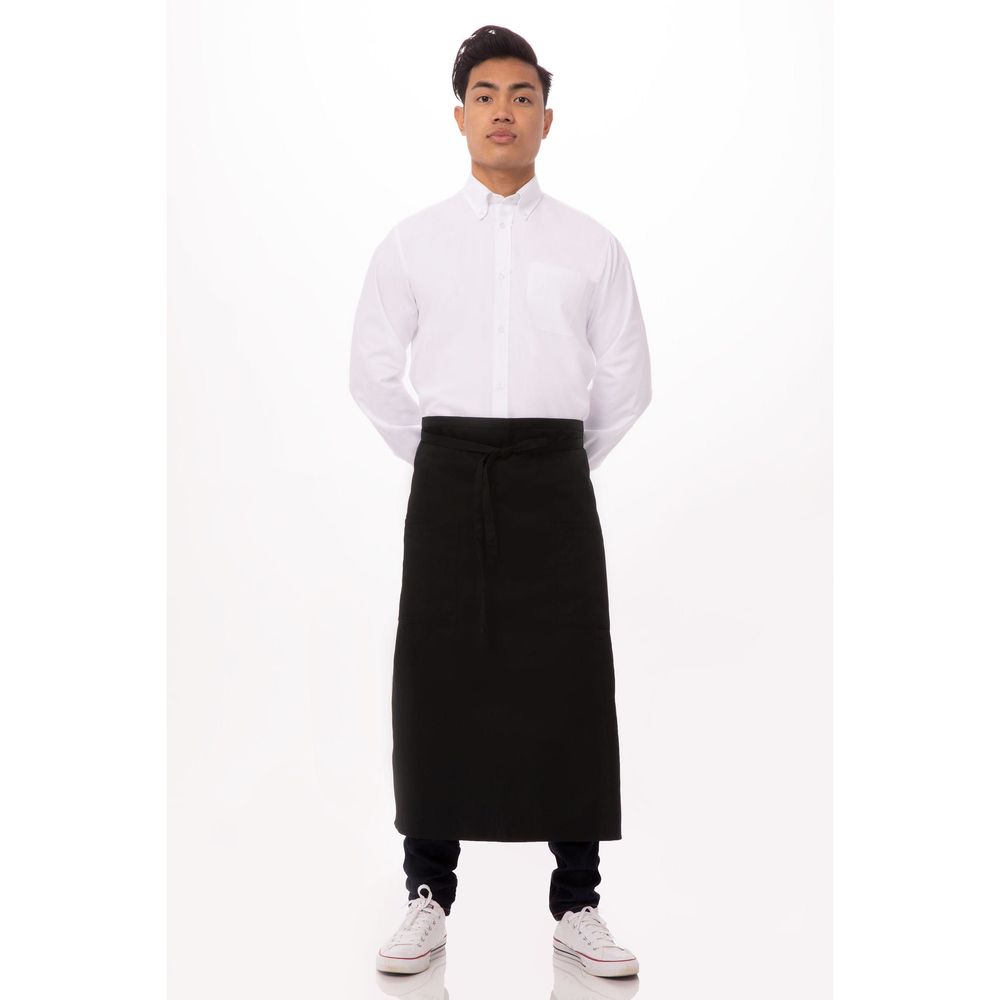 Chef Works Black Two Pocket Bistro Apron, 32 inch Long x