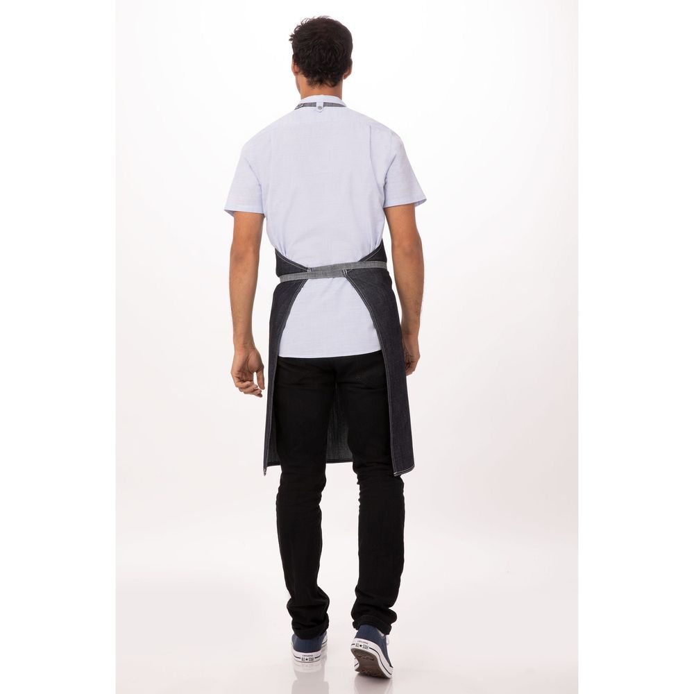 Chef Works Indigo Blue Manhattan Bib Apron, 34 inch Long x 30 inch Wide