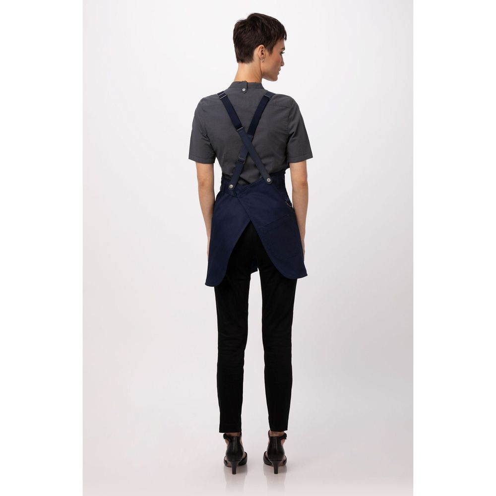 Chef Works Dark Navy Largo Short Bib Apron, 25.2 inch Long x 37.8 inch Wide