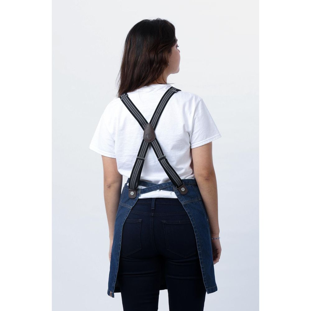 Chef Works Medium Blue Berkeley Short Snap Bib Apron For Unisex, 27.5 Inch Long X 28.7 Inch Wide