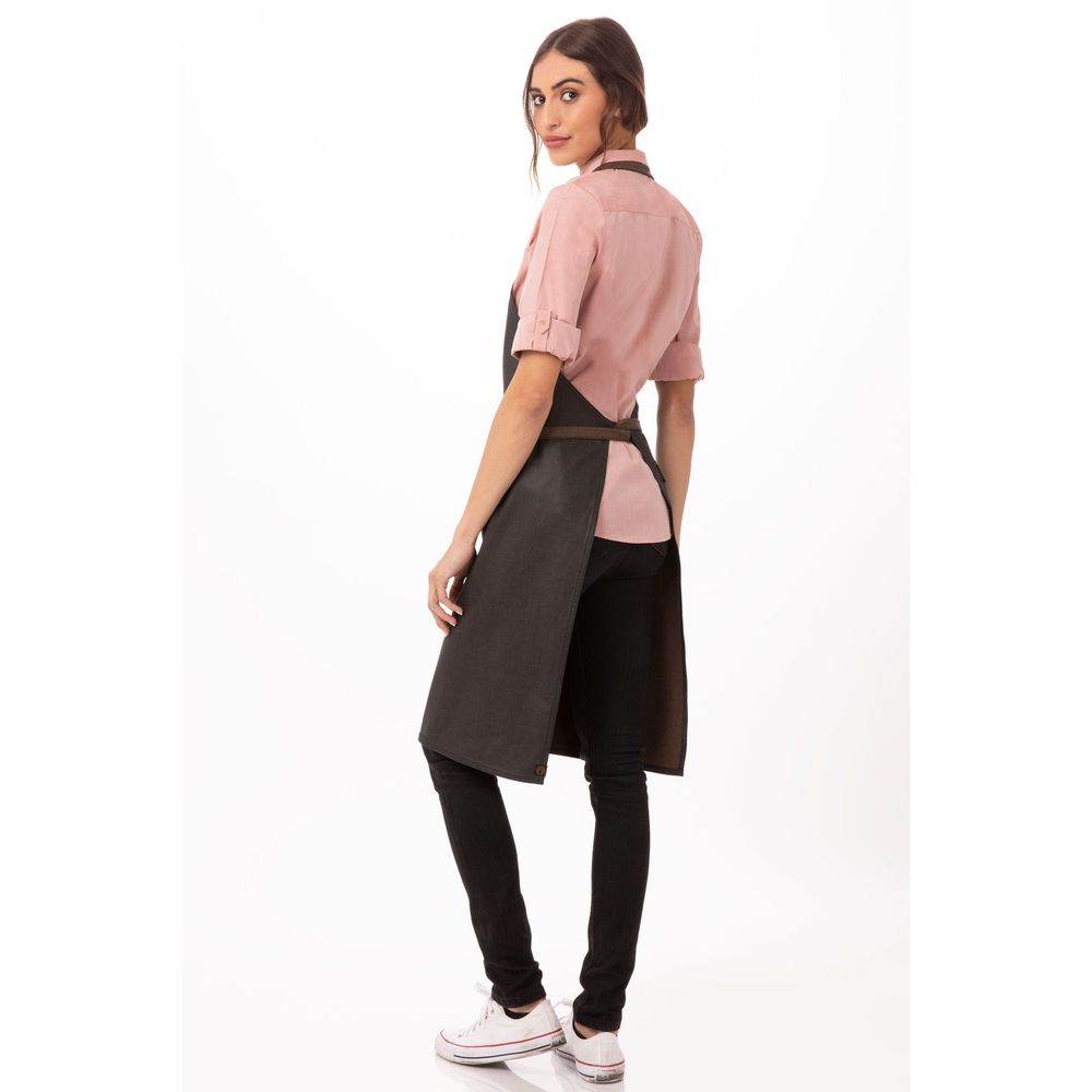 Chef Works Brown Black Boulder Bib Apron, 34 inch Long x 30 inch Wide