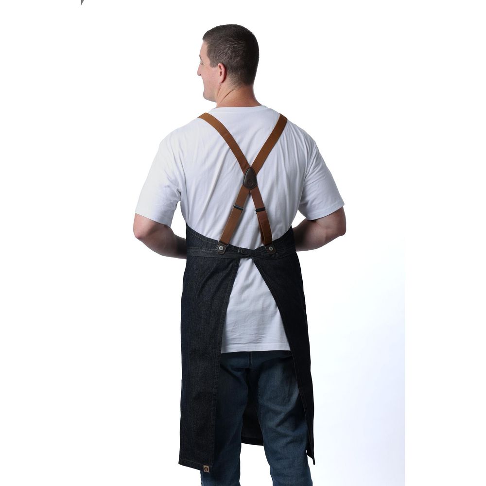 Chef Works Indigo Blue Berkeley Chefs Bib Snap Apron for Unisex, 40.4 inch Long x 39 inch Wide