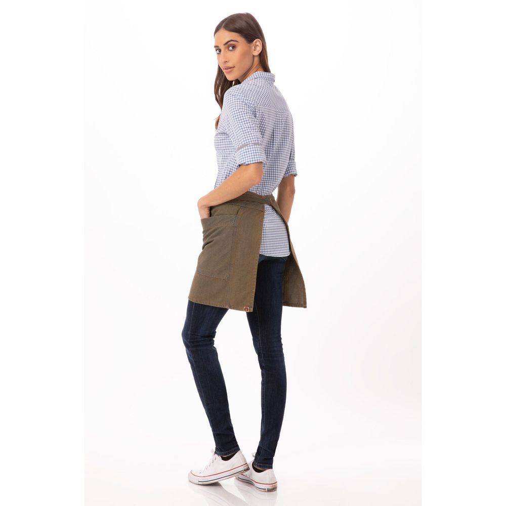 Chef Works Blue Taupe Uptown Half Bistro Apron, 18 inch Long x 31 inch Wide